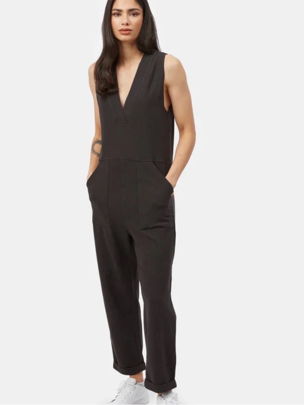 Tentree Women's Black V-Neck Sleeveless Jumpsuit - french terry